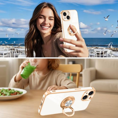 Designed for iPhone 15 Case with Ring Stand Slim White (White / 6.1'' iPhone 15)