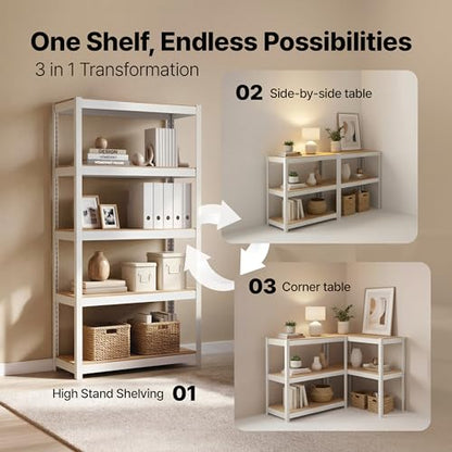 House 36.2" W 5 Tier Heavy Duty Garage Shelving Adjustable Metal Rack Storage Shelves Standing Shelf Unit Organizers Pantry Closet Office White 2Pack (White / 36.2"W x 16.5"D)