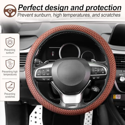 Elastic Stretch Steering Wheel Cover (Brown-Black)
