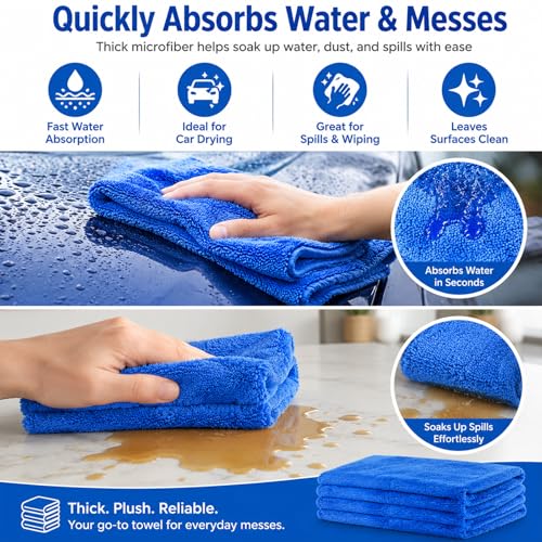 30 Pcs 16 x 16 Inch Microfiber Car Towels (Dark Blue / 16 x 16 Inch)
