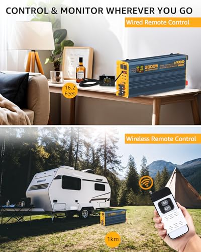 3000W Pure Sine Wave Power Inverter DC 12V to 110V 120V with Fast Charging Type (3000W- 12V)