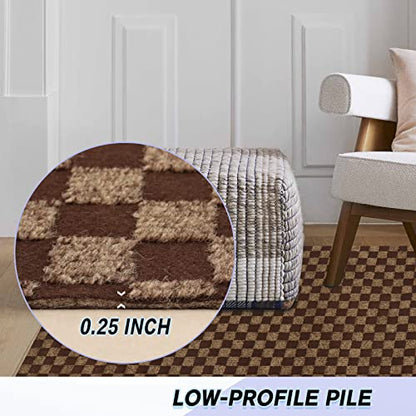 Custom Size Backed Non (Brown Checkered / 2FT*24FT)