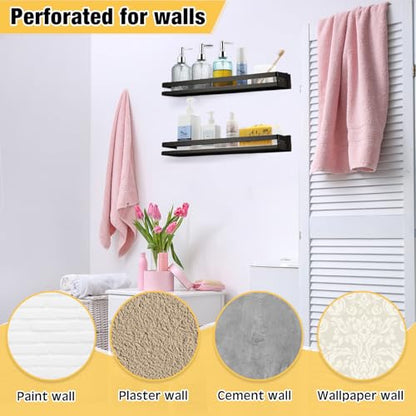 2 Pieces Stainless Steel Shelf Bathroom Shower Floating Shelves Wall Mounted Shower Caddy Basket Shelf Storage Organizer Shelves for Bathroom (19.69 Inches/ 50 cm / Blacks)