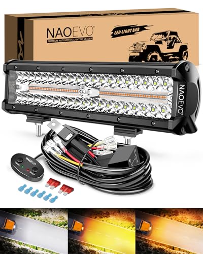 12 Inch LED Light Bar with Wiring Harness (White&Amber 3 Modes)