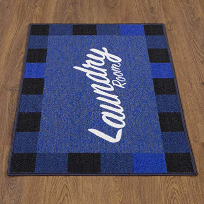 26" x 35" Laundry Room Rug (Laundry Navy Checkered)