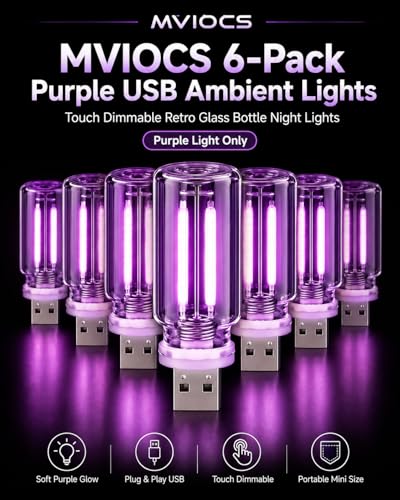 6 Pack USB Car Night Light (Purple)