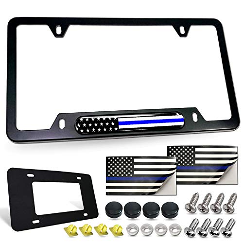 Police Thin Blue Line License Plate Frame (Thin Blue Line Insert- Black)