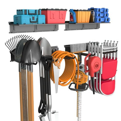 Wall Mounted Garden Tool Rack (24 inch railx4 / Black)