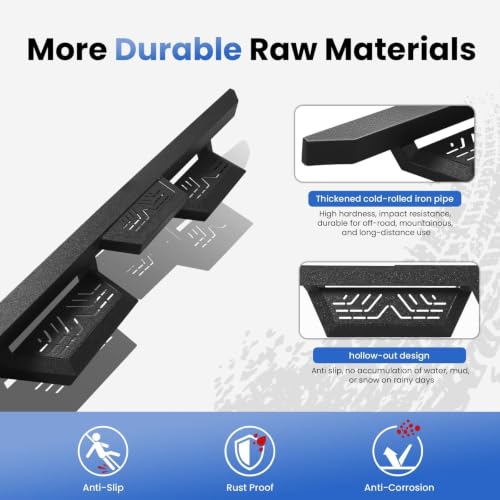 6" Rustproof Running Boards Side Steps Compatible with 2018 (Black Square Tube / 18-26 Wrangler JL 4 Doors)