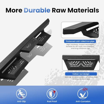6" Rustproof Running Boards Side Steps Compatible with 2018 (Black Square Tube / 18-26 Wrangler JL 4 Doors)