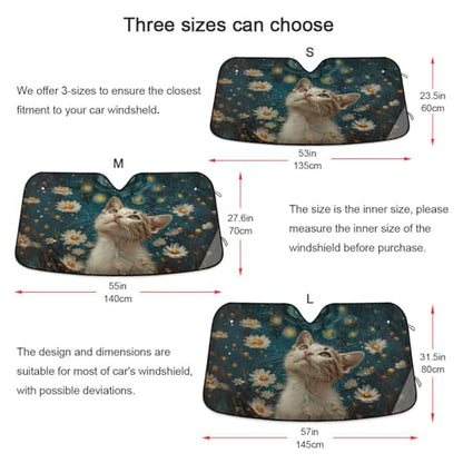 Car Windshield Sun Shade Cat Daisy Flowers Foldable Car Front Windshield Sunshade Blocks UV Rays Sun Visor Sun Heat Protection for Car Truck SUV to Keep Your Vehicle Cool (Small / Cat Daisy Flowers)