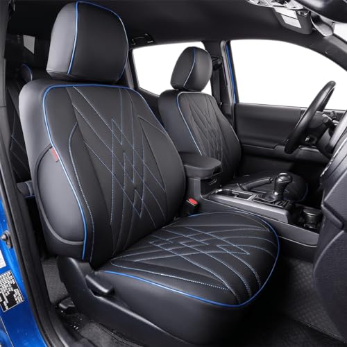 Custom Fit Tacoma Car Seat Covers for Toyota Tacoma 2016 2017 2018 2019 2020 2021 2022 2023 Access Cab (Leather (Black with Blue Trim) / 2016-2023 Full Set Access Cab,2DR)