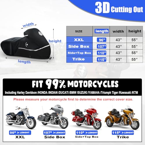 Motorcycle Cover 420D Heavy Duty All Season Universal Weather Waterproof Outdoor Protection 86" XL Vehicle Cover (Black / 86" - XL)