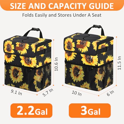 Car Trash Can with Lid Leak Proof Car Accessories for Women (2.2 Gallons / Sunflower)