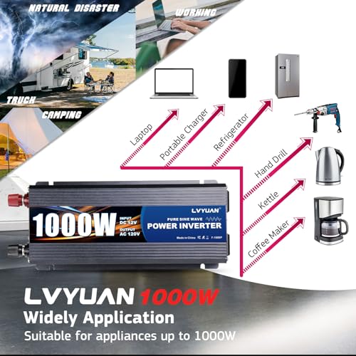 1000W Pure Sine Wave Inverter 12V to 110 (Black)
