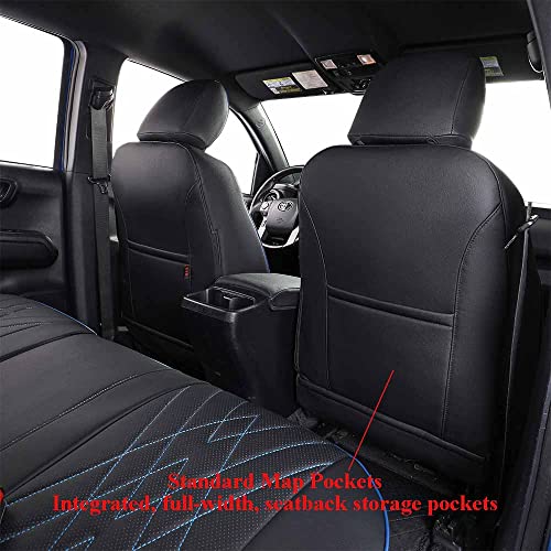 Tacoma Seat Covers Custom Fit for Toyota Tacoma 2016 2017 2018 2019 2020 2021 2022 2023 Double Cab (Leather (Black with Blue Trim) / 2016-2023 Tacoma Full Set,4DR)
