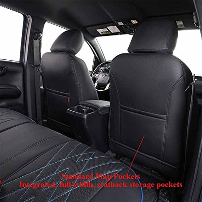Tacoma Leather Car Seat Covers Custom Fit for Toyota Tacoma 2012 2013 2014 2015 (Leather (Black with Blue Trim) / 2012-2015 Tacoma Full Set (Regular Seats))