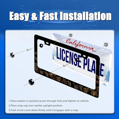 Golden Butterfly License Plate Frame Stainless Steel Accessory 12.3x6.3Inch (Golden Butterfly Pattern)