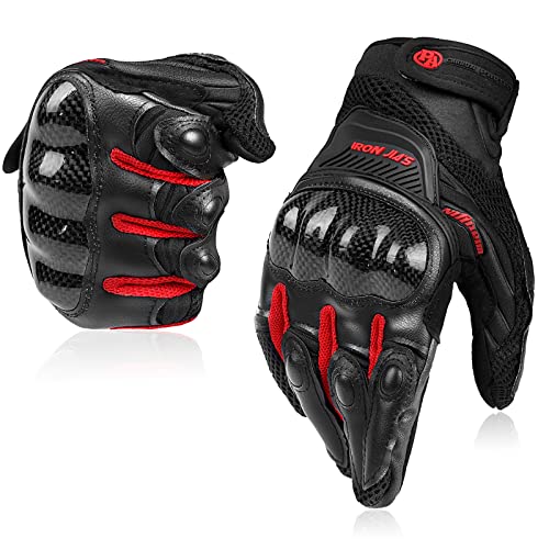 Motorcycle Gloves Touch Screen for Men Women Padding Hard Knuckle Cycling Motorbike ATV Hiking Riding Climbing Glove (Medium / Carbon-Red)