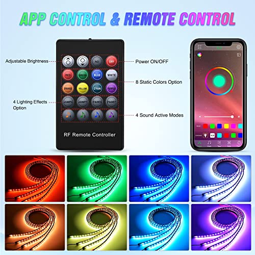 4PCS RGB LED Underglow Lights Strip with APP & Remote Control (4Pcs Underglow Light Strip w/Remote+APP)