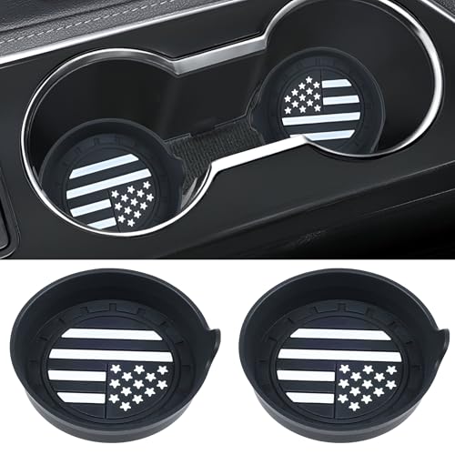 2 Pack Car Cup Coaster Silicone Spill (Black American Flag / 2 Pack)