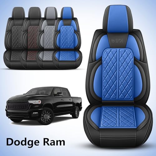 Car Seat Cover Custom Fit for Dodge Ram 1500 2500 3500 2009 (Black & Blue / Full Set (Flat Rear))