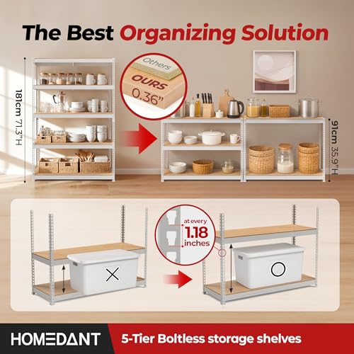 White 47.7" W 5 Tier Storage Shelves Garage Shelving Unit Metal (White / 47.7"W x 18.2"D)