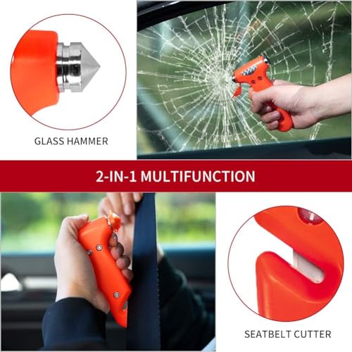 Car Window Breaker Seatbelt Cutter and Emergency Glass Breaker (Red (1 Pack))