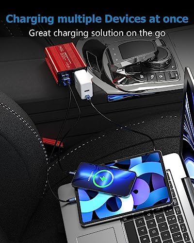 150W Car Power Inverter 12V DC to 110V AC Converter Vehicle Adapter Plug Outlet with 3.1A Dual USB Car Charger for Laptop Computer (Classic Red)