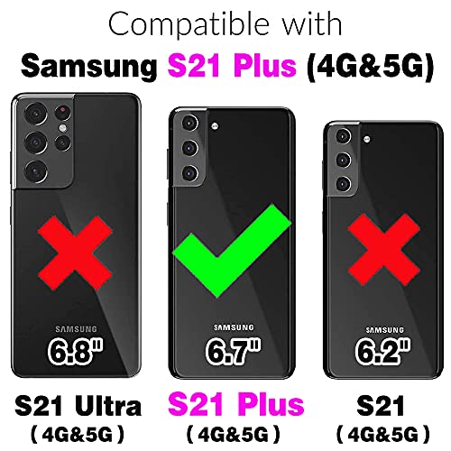 Compatible with Samsung Galaxy S21 Plus S21+ 5G Wallet Case Screen Protector Crossbody Shoulder Strap Ring Buckle Stand Card Holder Magnetic Car Mount Phone Cover for S21+5G S21plus Women Men Black (Black / for S21 Plus)