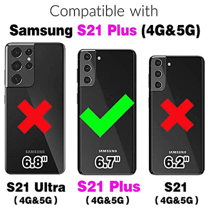 Compatible with Samsung Galaxy S21 Plus S21+ 5G Wallet Case Screen Protector Crossbody Shoulder Strap Ring Buckle Stand Card Holder Magnetic Car Mount Phone Cover for S21+5G S21plus Women Men Purple (Purple / for S21 Plus)