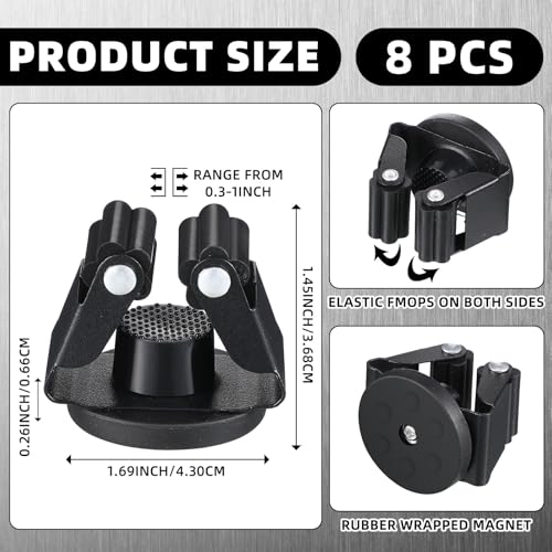 8 Pcs Magnetic Broom Holder Wall Mounted Anti Slip Rack (Black)