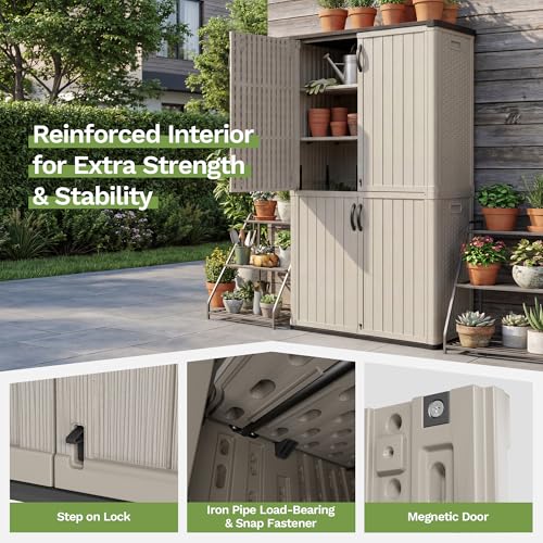 50 cu.ft Plastic Vertical Outdoor Storage Shed (Beige / 50 Cu FT Cabinet)