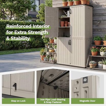 50 cu.ft Plastic Vertical Outdoor Storage Shed (Beige / 50 Cu FT Cabinet)