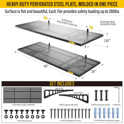 2Pack 1.64x4ft Adjustable Metal Garage Wall Shelving Heavy Duty Garage Storage Shelf Wall Mounted Black (1.64x4ft-2Pack / Black)