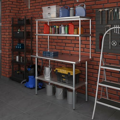 Stainless Steel Work Table Double Tier Overshelf (24" x 48" Work Table + 18" Overshelf)