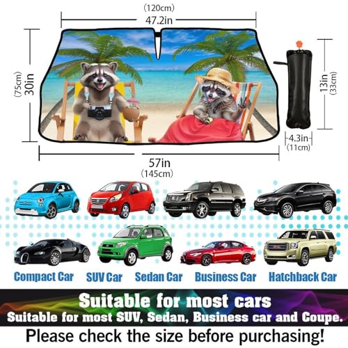 Raccoons Car Windshield Sun Shade Umbrella Beach Sunshades for Car Windshield Upgraded Hawaiian Sun Visor Protector for Sedan SUV Most Vehicles Printed Front Window Shades (One Size / Style14)