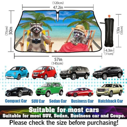 Raccoons Car Windshield Sun Shade Umbrella Beach Sunshades for Car Windshield Upgraded Hawaiian Sun Visor Protector for Sedan SUV Most Vehicles Printed Front Window Shades (One Size / Style14)
