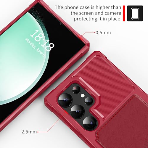for Samsung Galaxy S24 Ultra Case with Card Holder (Red / Samsung Galaxy S24 Ultra)