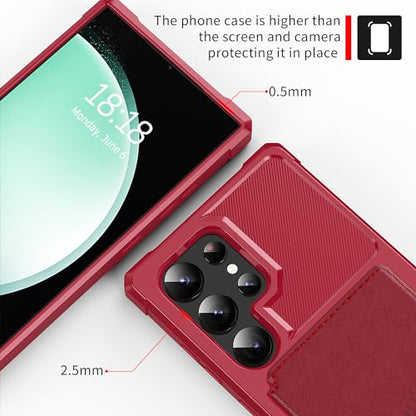 for Samsung Galaxy S24 Ultra Case with Card Holder (Red / Samsung Galaxy S24 Ultra)