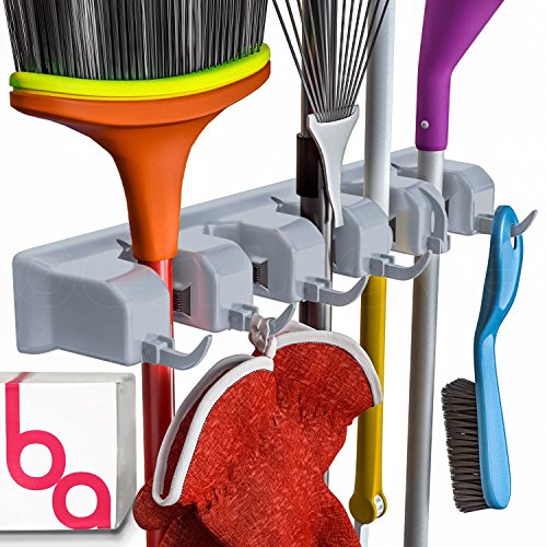 Broom Holder & Wall Mount Garden Tool Organizer (2 Pack / Grey)