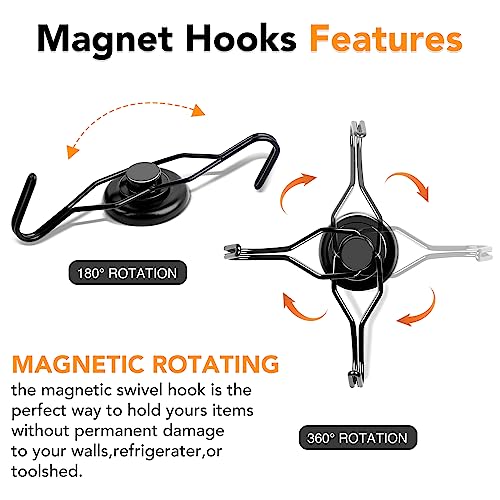 Magnetic Hooks 6 Pack 120Lbs Heavy Duty Neodymium Magnet Hook (Black / 1.26×2.67 in)