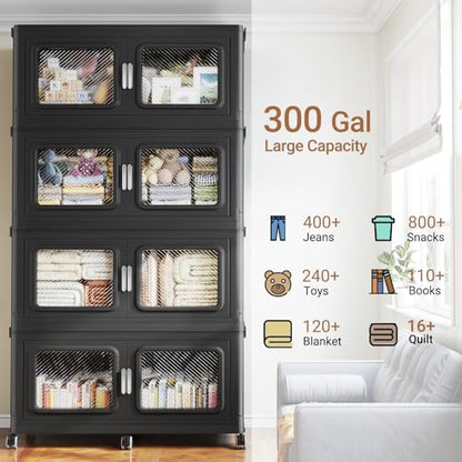 1200 Qt Extra Large Stackable Storage Bin with Lids (Black / 300QT-4pack)