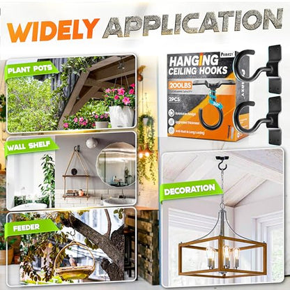 2Pcs 200LB Rotatable Ceiling Hook Wall Mount Metal Hanger for Hanging Plant (2PCS)
