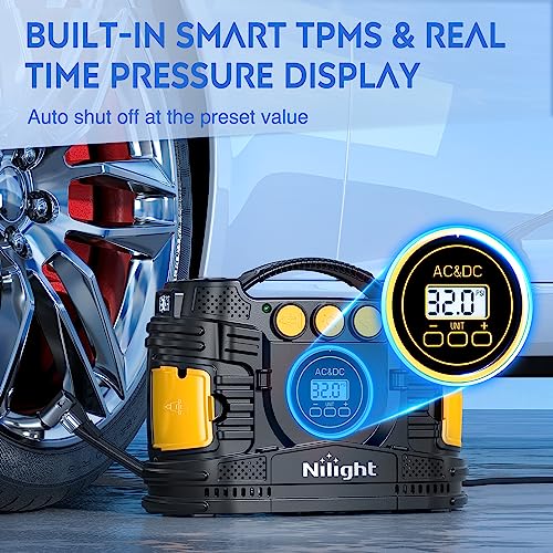 Tire Inflator Portable Air Compressor Dual Power for Car 12V DC and Home 110V AC Tires Pump Pressure Gauge Fast Inflate Auto Shutoff for Cars SUV Motorcycle Bicycle (Ac/DC Air Compressor 120psi)