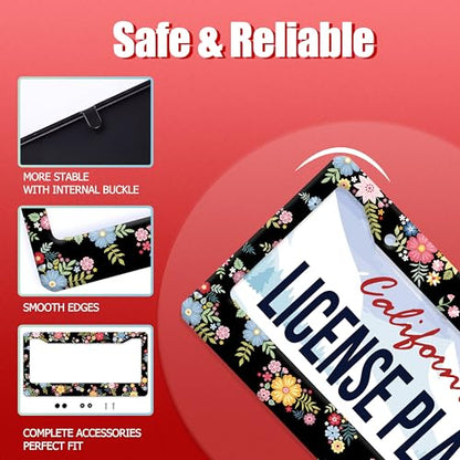Beautiful Colorful Flowers Stainless Steel License Plate Frame for US Cars (Colorful hibiscus)