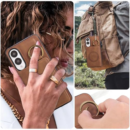 Compatible with Samsung Galaxy S25 Edge Wallet Case Screen Protector Crossbody Shoulder Strap Ring Buckle Stand Card Holder Magnetic Car Mount Phone Cover for S25Edge 25S S 25 25Edge Women Men Brown (Brown / for S25 edge)