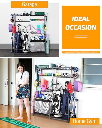 Extra Large Ball and Sports Equipment Storage Rack (Black, 66.3"Lx15.7"Wx66.1"H)