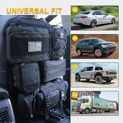 Universal Tactical Seat Back Organizer Vehicle Molle Panel Organizer Storage Bag with 5 Detachable Molle Pouch for All Vehicel Such as Jeep (Upgraded-C-Black)