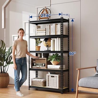 5 Tier Storage Shelf (Black / 27.6"W x 11.8"D x 60"H)